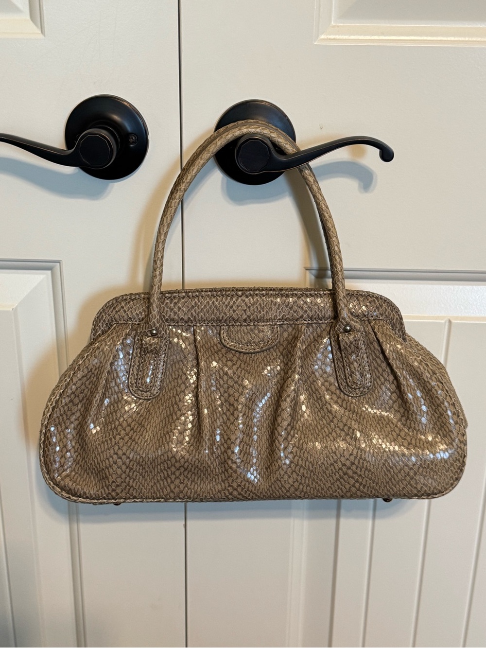 Banana Republic Taupe Snake-Texture Leather Tote Handbag - Women